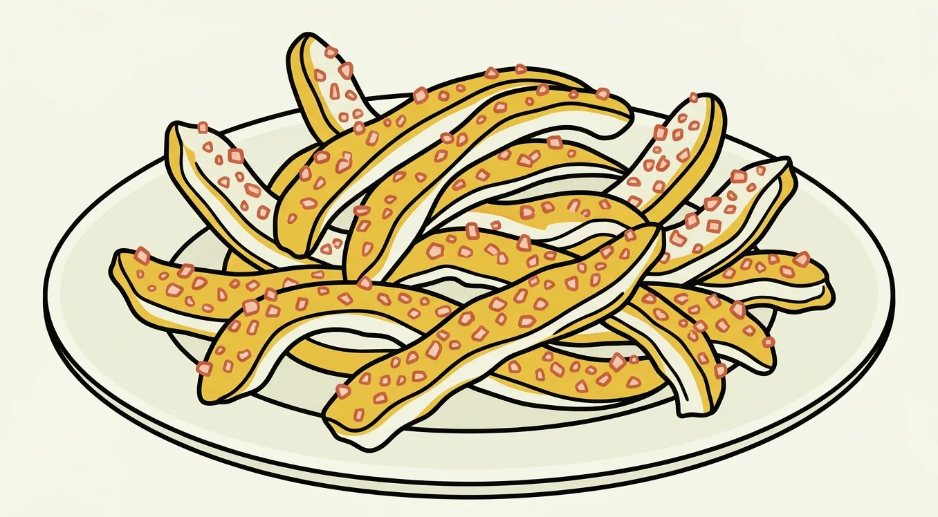 Illustrated plate of sugar-coated candied pomelo peel strips